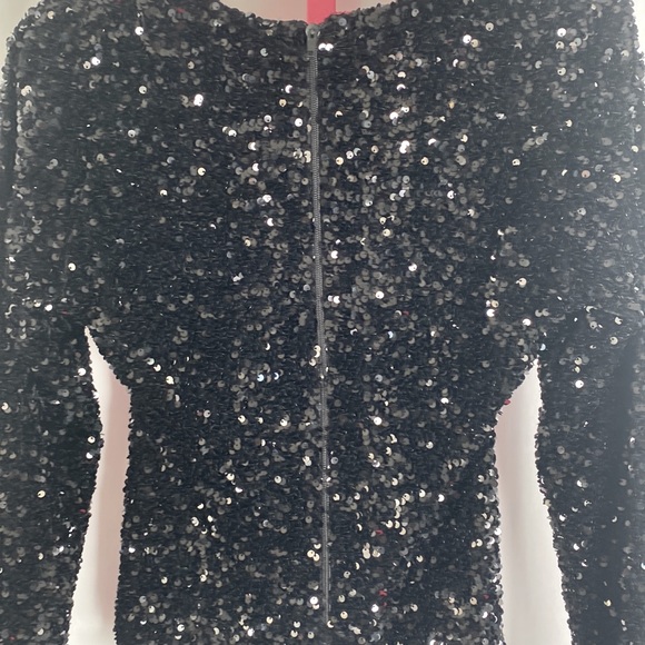GOOD AMERICAN Black sequined long sleeve bodysuit snaps at bottom size 3 - Picture 3 of 5